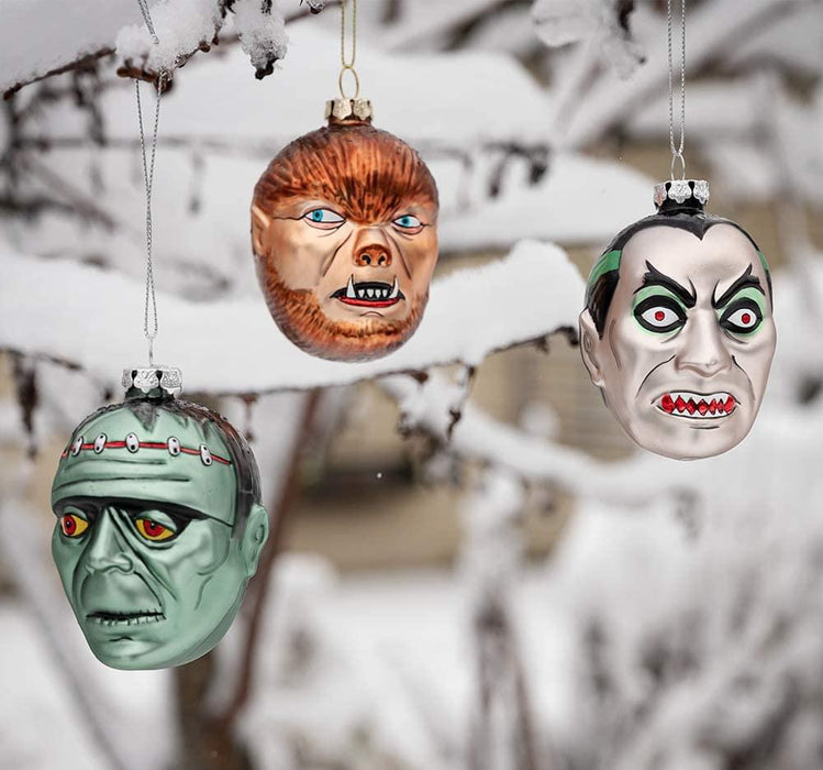 Set of 3 Monster Blown Glass Christmas Ornaments