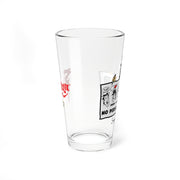 Side view of the pint glass showing the cartoon sign on one side and the red dripping Svengoolie logo on the other.