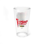 Back of the pint glass showing the red Svengoolie logo with the MeTV logo centered