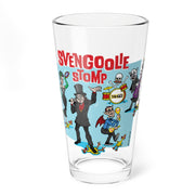 Clear pint glass featuring a cartoon illustration of monsters dancing with the text 'SVENGOOLIE STOMP' in red at upper left.