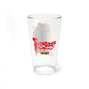 Back of the Svengoolie pint glass showing the red 'Svengoolie' logo with a yellow MeTV badge below it.