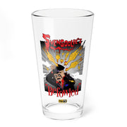 Clear pint glass featuring cartoon Svengoolie beset by flying chickens with the text 'Svengoolie's' in red above and 'Befowled' in red below.