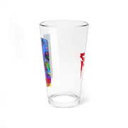 Side view of the Svengoolie pint glass showing the colorful monster illustration on the left edge and a red Svengoolie logo fragment on the right.