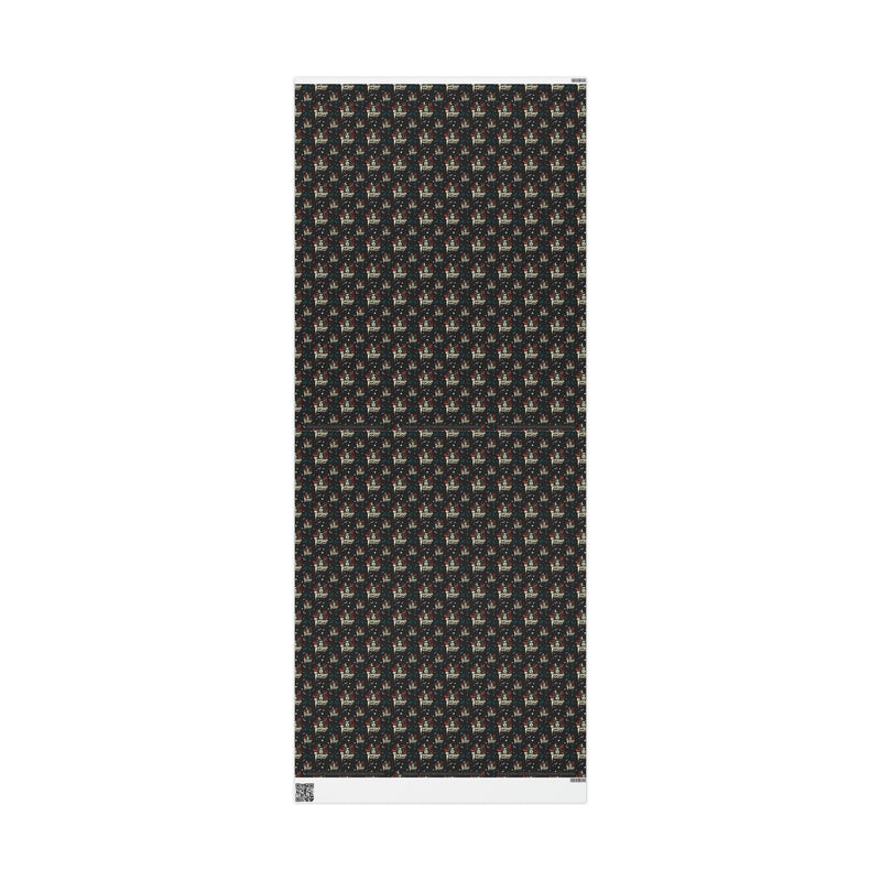 Alternate flat view of Svengoolie holiday wrapping paper showing the same dense repeating logo pattern across the full sheet.