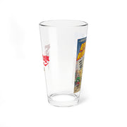 Reverse side of the Revenge of the Rubber Chickens pint glass showing the red Svengoolie logo on the left and the comic poster on the right.