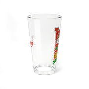 Right side of the clear Svengoolie pint glass showing the pizza ad graphic with the red Svengoolie logo on the opposite side
