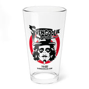 Clear pint glass featuring the Svengoolie face logo in a red circle with the text 'Svengoolie' in black above it.