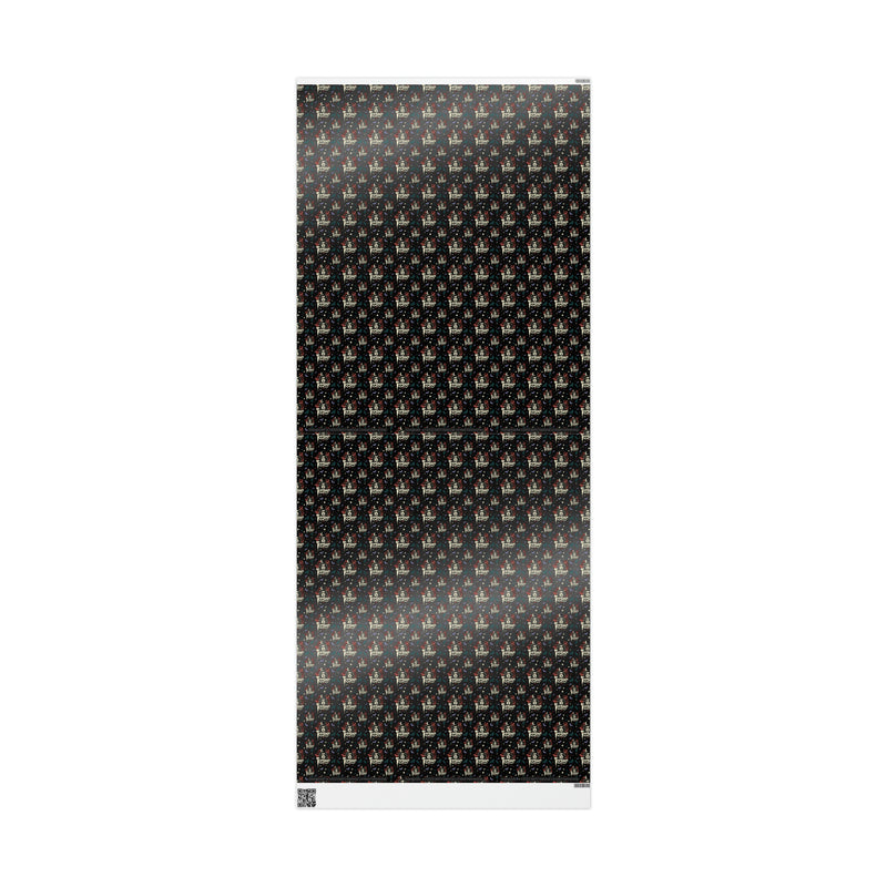 Full flat sheet of Svengoolie holiday wrapping paper showing the repeating logo pattern in a dense, smaller-scale layout across the whole sheet.
