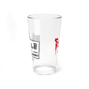 Side view of the pint glass showing the cartoon sign on one side and the red dripping Svengoolie logo on the other.