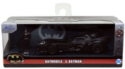 Packaging for the Jada Toys Batmobile and Batman set in a clear box with the text 'BATMOBILE & BATMAN' in black below