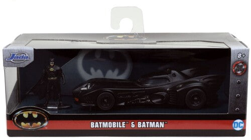 Packaging for the Jada Toys Batmobile and Batman set in a clear box with the text 'BATMOBILE & BATMAN' in black below