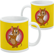 Side-by-side view of the Tom and Jerry Jerry mug, with Jerry on the front and a small Turner copyright line on the back.