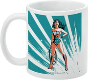 Left side of the Wonder Woman mug showing the same illustration wrapped around the body, with a small DC Comics copyright line at the bottom.