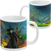 Front and back of white Wicked Witch mug, with the Wicked Witch of the West on one side and 'Surrender Dorothy' on the other