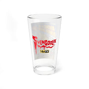Back view of pint glass with Red dripping 'Svengoolie' logo with the MeTV logo below it,