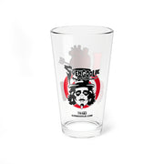 Back of the I Heart Sven pint glass featuring the black-and-white Svengoolie face in a red circle with the text 'SVENGOOLIE'