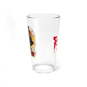 Side view of the Svengoolie pint glass showing the red 'Svengoolie' logo on the opposite side from the illustration.
