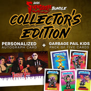 Graphic showing the Collector's Edition version of the Svengoolie Bundle, including pictures of the personalized autograph card and the 5 Garbage Pail Kids cards.