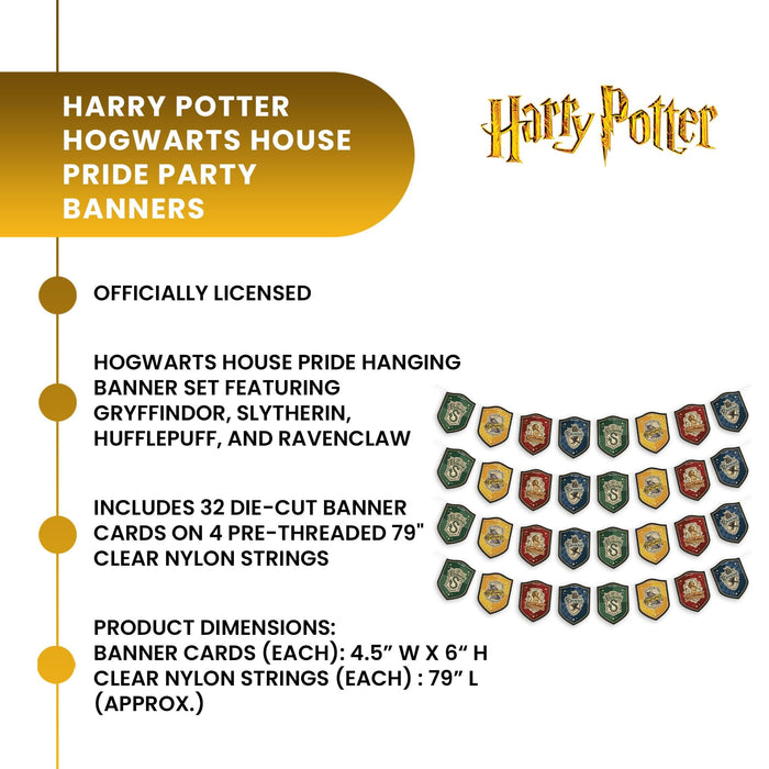 Harry Potter - Hogwarts House Pride Hanging Cardstock Banners | 32 Pieces