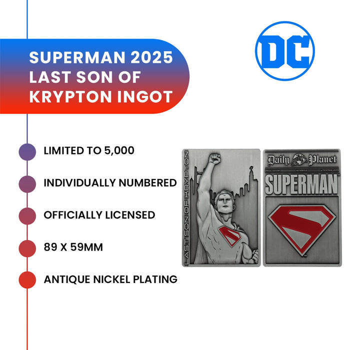 DC Comics - Superman "Last Son of Krypton" Limited Edition Embossed Metal Ingot