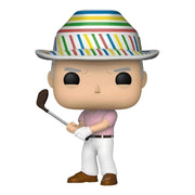 Front view of the Judge Smails Funko POP figure without packaging, showing its multicolor striped hat, pink polo, and white pants while gripping a golf club.