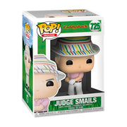 Front of the Judge Smails Funko POP box showing the figure through the window and the text 'JUDGE SMAILS' on the green label below it.