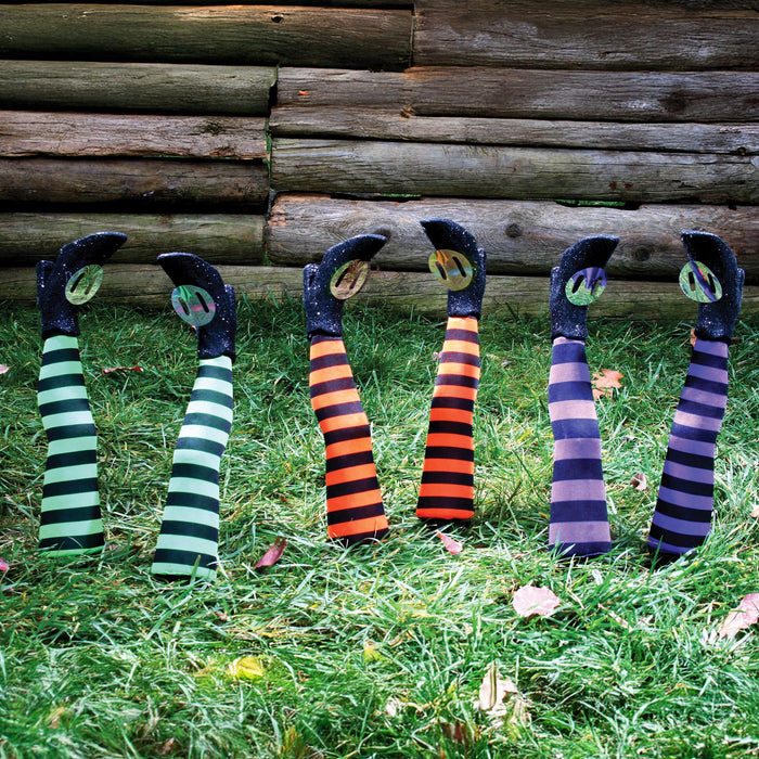 Witch Legs Yard Stakes Green/Black Halloween Décor