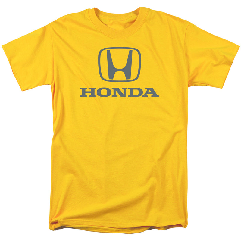 Gold short-sleeved t-shirt featuring the Honda H logo in gray above the text 'HONDA' in gray.