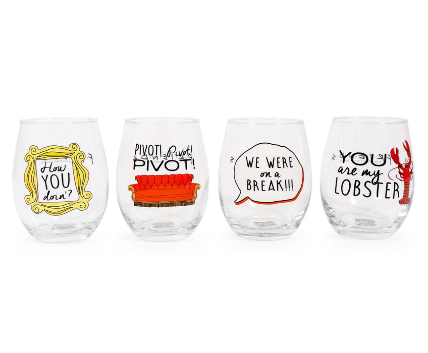 Friends - Iconic Quotes 21-Ounce Stemless Wine Glasses | Set of 4