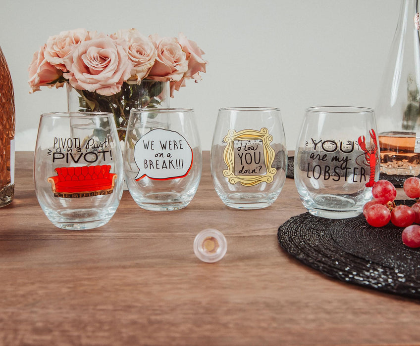 Friends - Iconic Quotes 21-Ounce Stemless Wine Glasses | Set of 4
