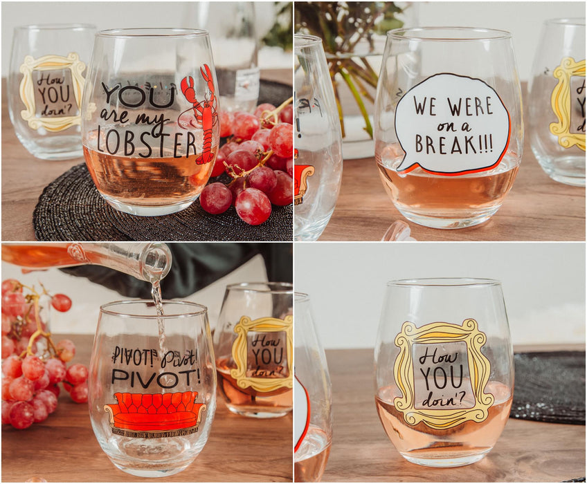 Friends - Iconic Quotes 21-Ounce Stemless Wine Glasses | Set of 4