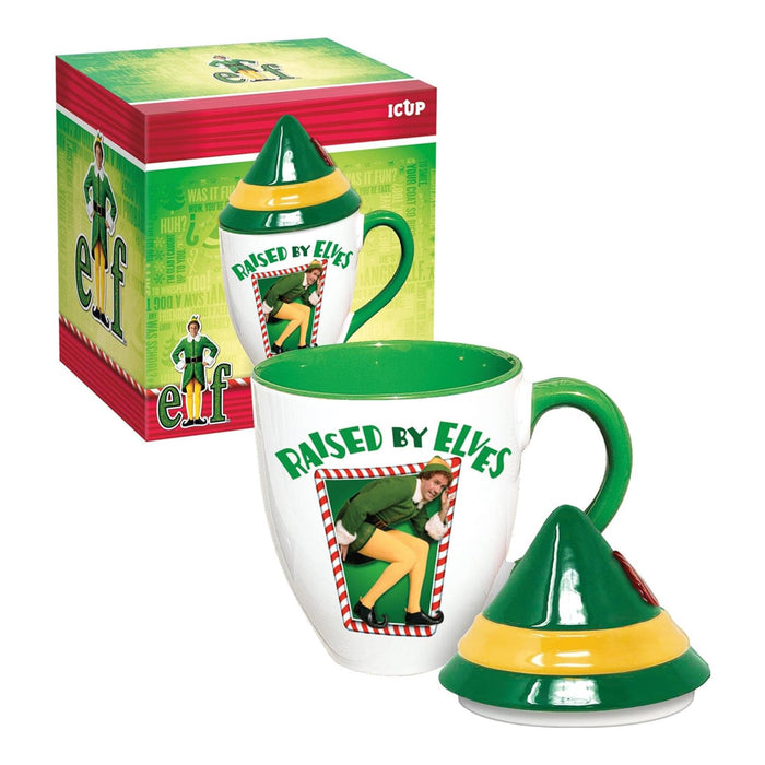 Elf - "Raised by Elves" 16 Ounce Ceramic Mug with Lid