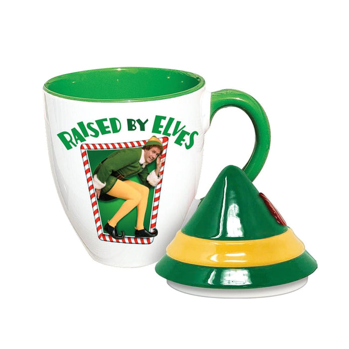 Elf - "Raised by Elves" 16 Ounce Ceramic Mug with Lid