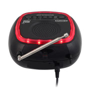 Back of Jensen clock radio showing the extended telescopic antenna and the power cord exiting the rear panel.