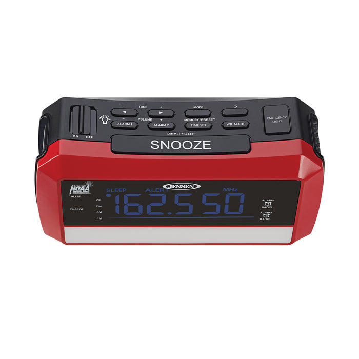 Jensen Digital AM/FM Weather Band Alarm Clock Radio with NOAA Weather Alert and Flashlight