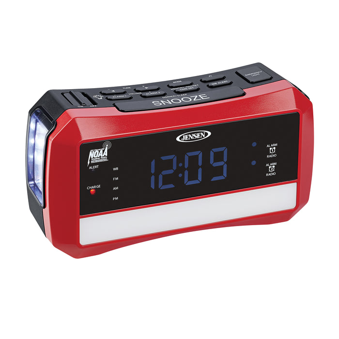 Jensen Digital AM/FM Weather Band Alarm Clock Radio with NOAA Weather Alert and Flashlight