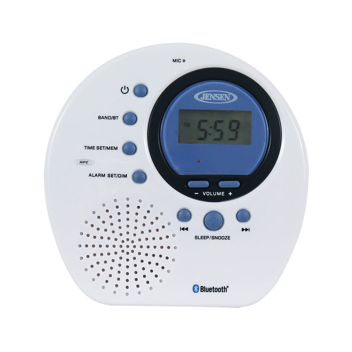 Jensen Water Resistant Digital AM/FM Bluetooth Shower Clock Radio with Digital Tuning