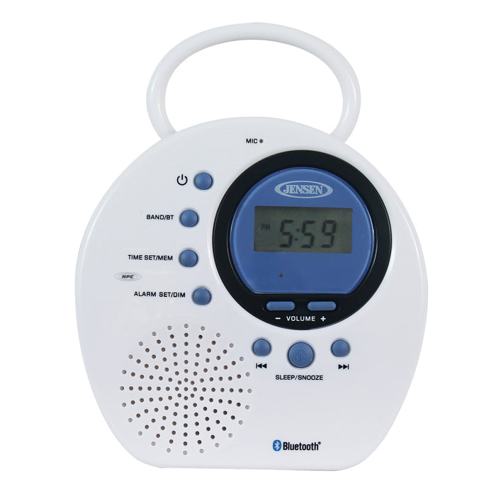 Jensen Water Resistant Digital AM/FM Bluetooth Shower Clock Radio with Digital Tuning