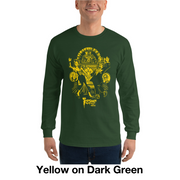 Model wearing dark green long-sleeved shirt featuring a yellow Joe Staton illustration of Svengoolie and Gwengoolie dancing in a vintage nightclub scene with the text 'Svengoolie' in yellow below it.