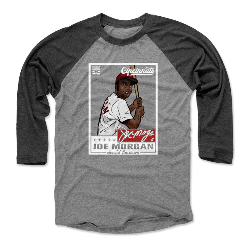 Black / Heather Gray Raglan Shirt featuring design named Joe Morgan Throwback Card WHT