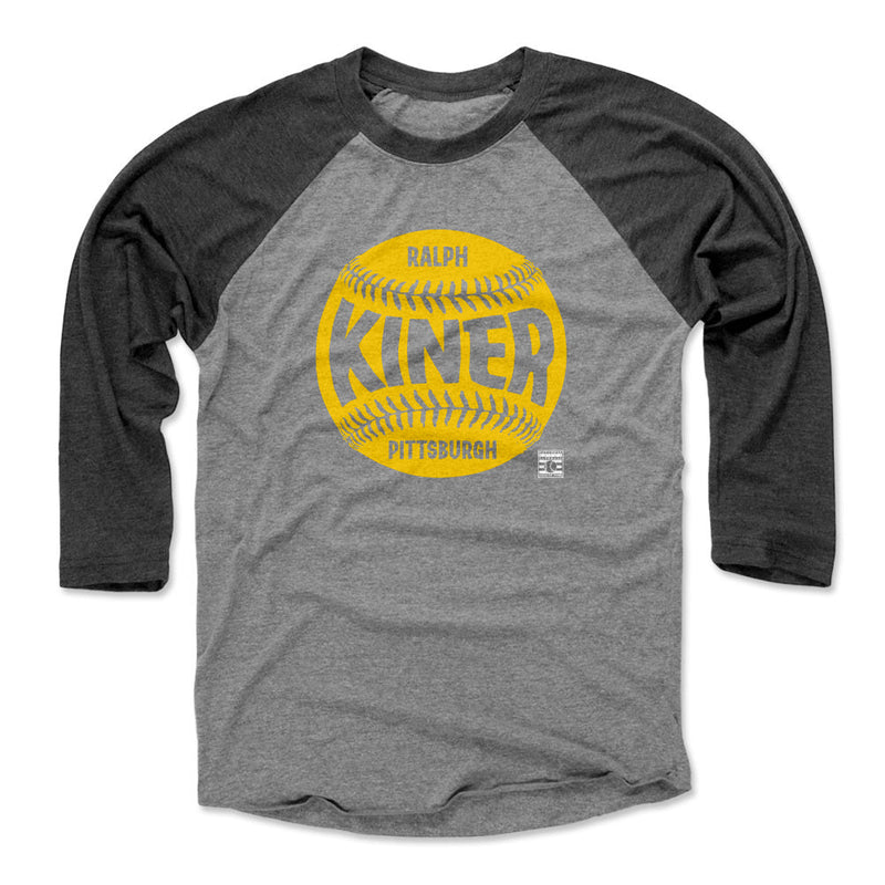 Black / Heather Gray Raglan Shirt featuring design named Ralph Kiner Pittsburgh Baseball WHT