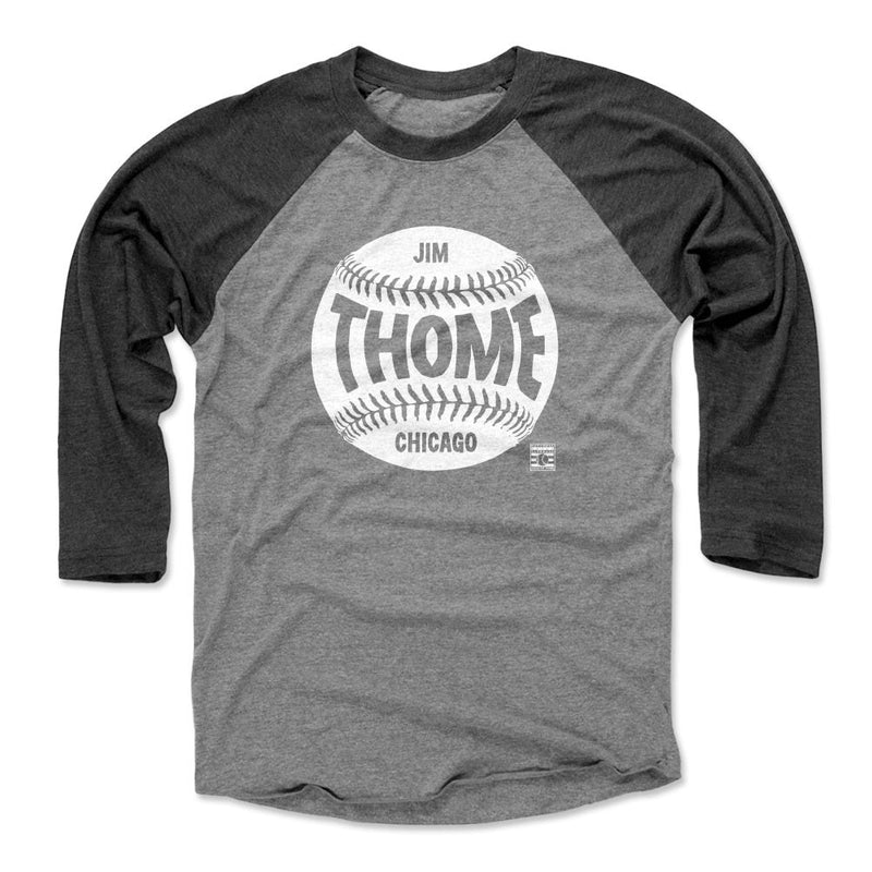 Black / Heather Gray Raglan Shirt featuring design named Jim Thome Chicago Baseball WHT