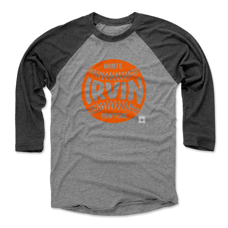 Black / Heather Gray Raglan Shirt featuring design named Monte Irvin New York Baseball WHT