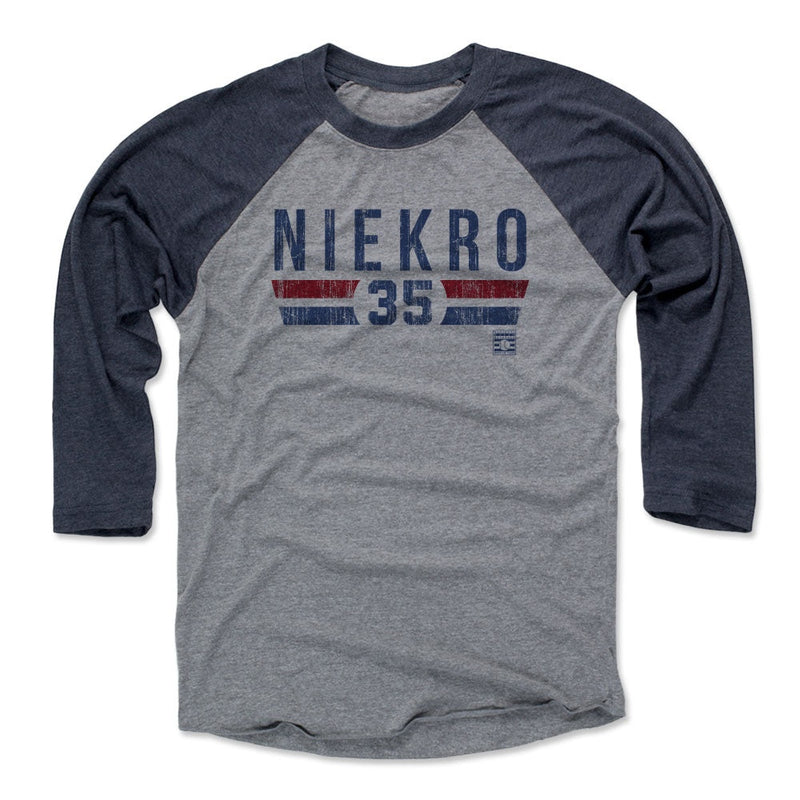 Navy / Heather Gray Raglan Shirt featuring design named Phil Niekro Font B