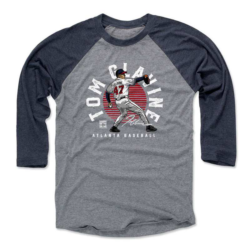Navy / Heather Gray Raglan Shirt featuring design named Tom Glavine Emblem WHT