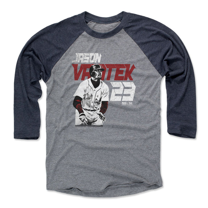 Navy / Heather Gray Raglan Shirt featuring design named Jason Varitek Boston Player Name WHT