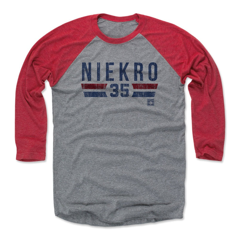 Red / Heather Gray Raglan Shirt featuring design named Phil Niekro Font B
