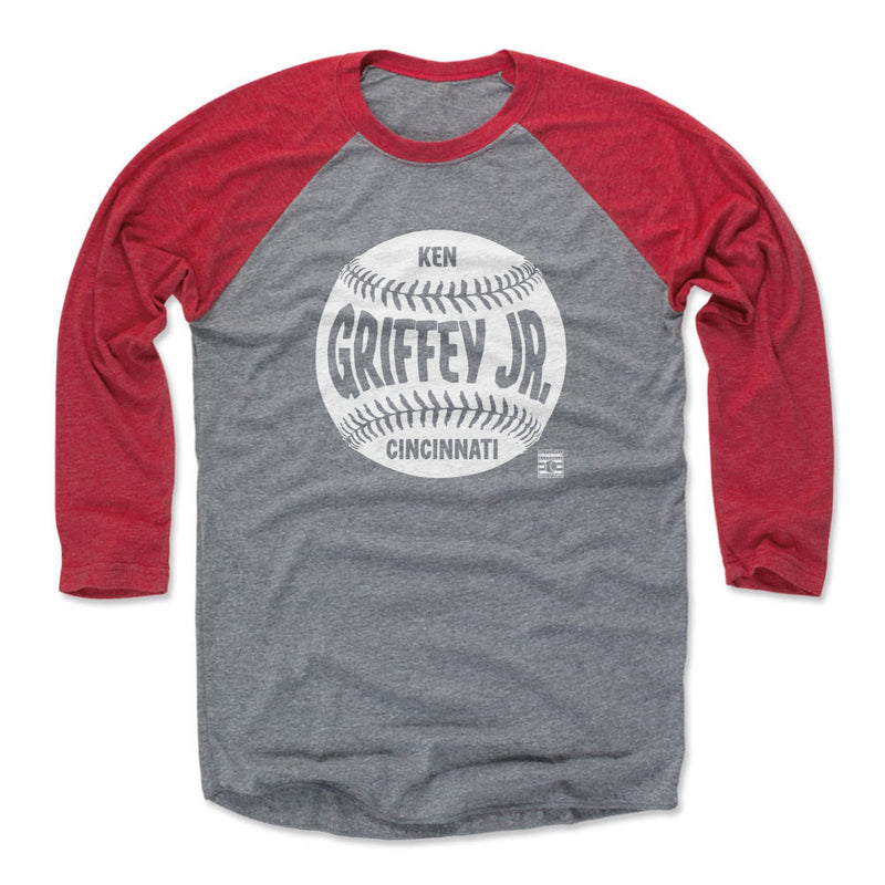 Red / Heather Gray Raglan Shirt featuring design named Ken Griffey Jr. Cincinnati Baseball WHT