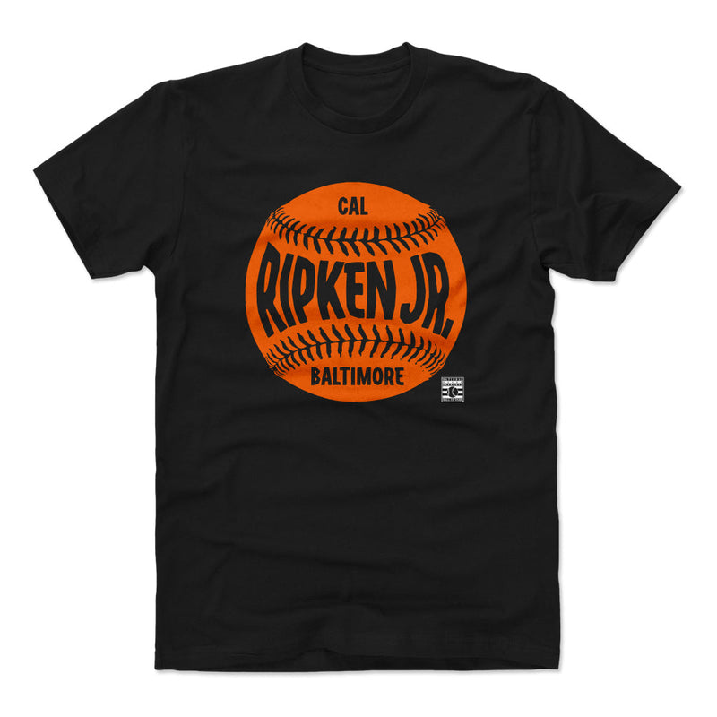 Black t-shirt featuring a baseball graphic with the text 'CAL RIPKEN JR.' and 'H.O.F. #8' below it in black.