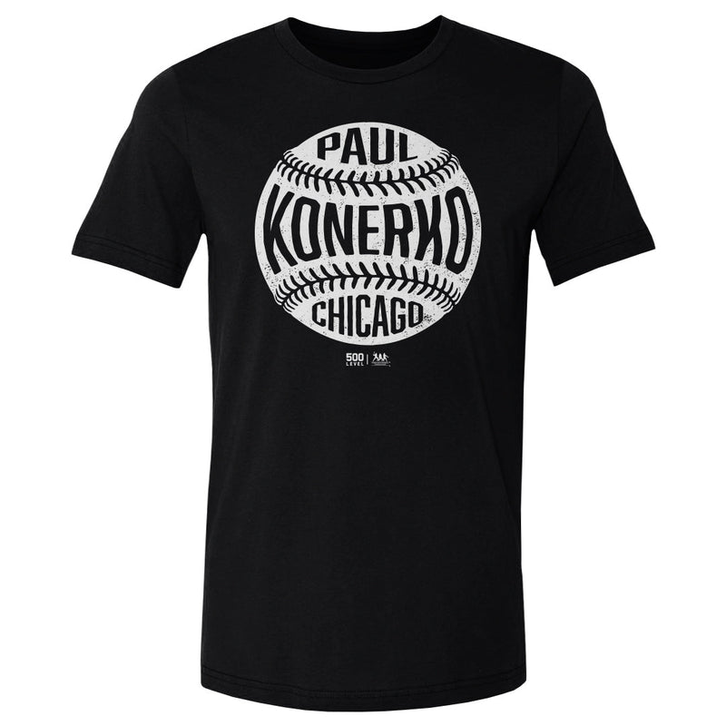 Black T-Shirt featuring design named Paul Konerko Chicago W Vintage Baseball WHT